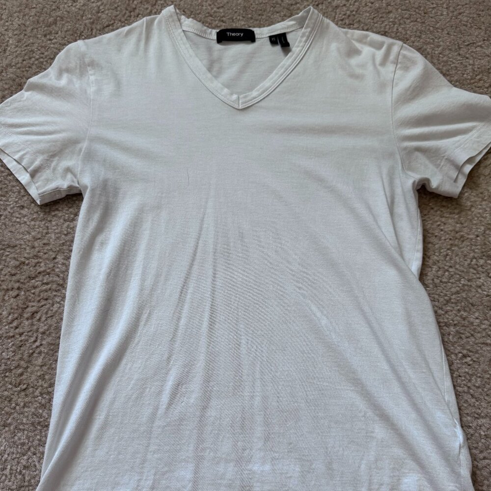 Theory Gaskell V-Neck T-Shirt Pima Cotton White Short Sleeve Size XS